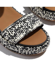 FitFlop Womens Platfforms Woven Wedge Ankle-Strap Black Ivory Mix