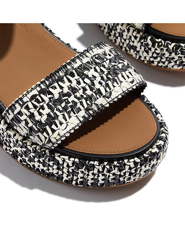 FitFlop Womens Platfforms Woven Wedge Ankle-Strap Black Ivory Mix
