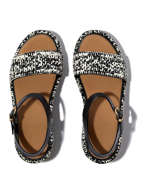 FitFlop Womens Platfforms Woven Wedge Ankle-Strap Black Ivory Mix