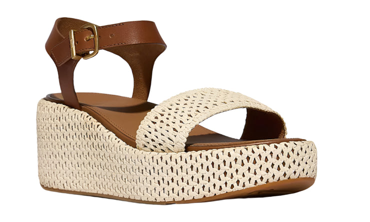 FitFlop Womens Platfforms Woven Wedge Ankle-Strap Deep Tan Ivory