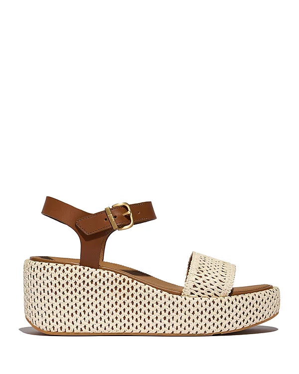 FitFlop Womens Platfforms Woven Wedge Ankle-Strap Deep Tan Ivory