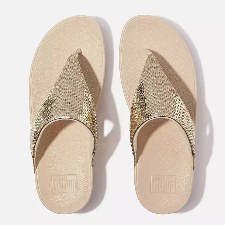 FitFlop Womens LuLu Sequin Toe Post Sandals Platino