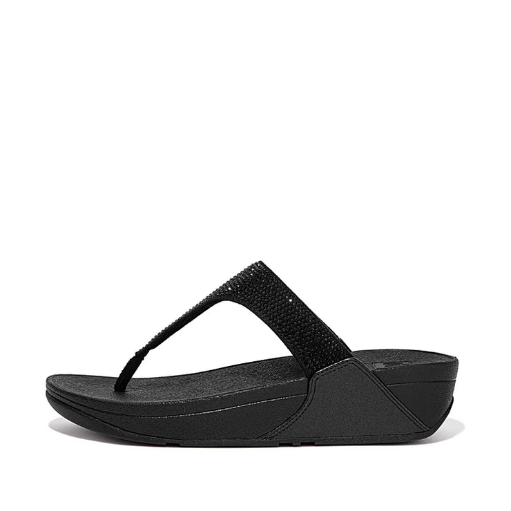 FitFlop Womens Lulu Crystal Embellished Toe-Post Sandals All Black