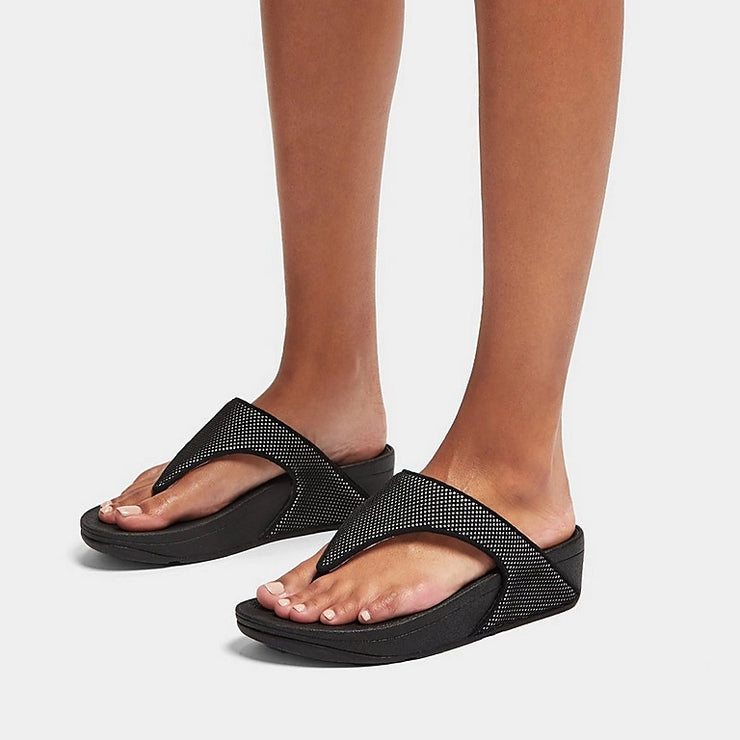 Lulu Water Resistant Two Tone Webbing Toe Thong Black