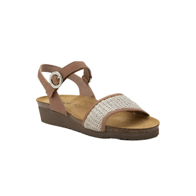 Naot Womens Cecile Latte Brown Leather Sand Raffia