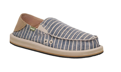 Sanuk Mens Donny Linen Navy Stripe