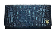 Anuschka RFID Blocking Triple Fold Clutch Wallet Croc Embossed Sapphire