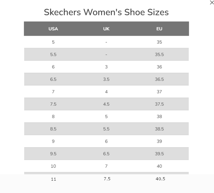 Skechers go walk size top chart