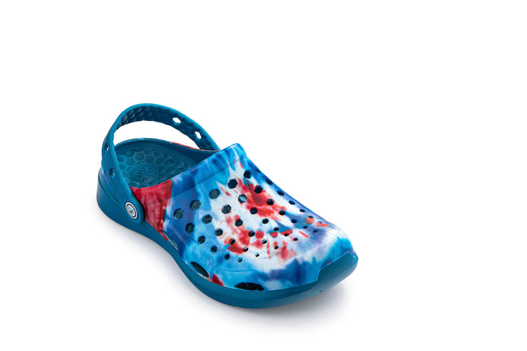 Joybees Womens Active Clog Graphic Midnight Teal Spiral Tie Dye