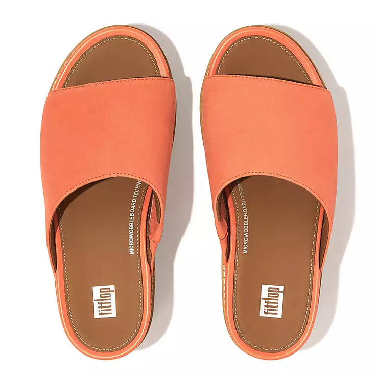 FitFlop Womens Eloise Cork-Wrap Suede Wedge Slide Sunshine Coral