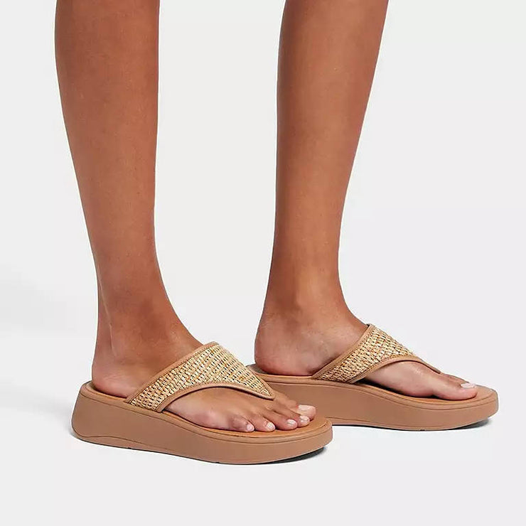FitFlop Womens F-Mode Woven Flatform Toe-Post Sandals Latte Tan Ivory