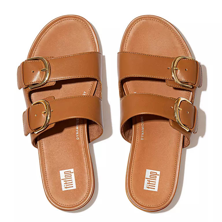 FitFlop Womens Gracie Leather Slides Light Tan – Island Comfort