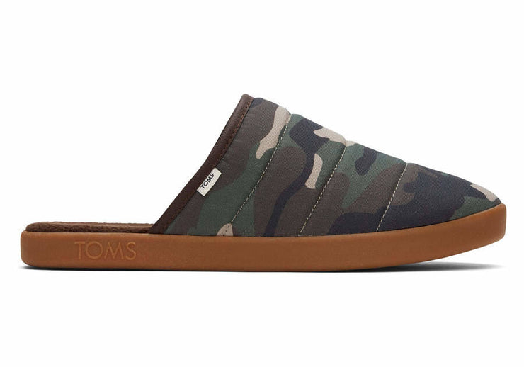 Toms Mens Harbor Slippers Green Woodland Camouflage Print Quilted