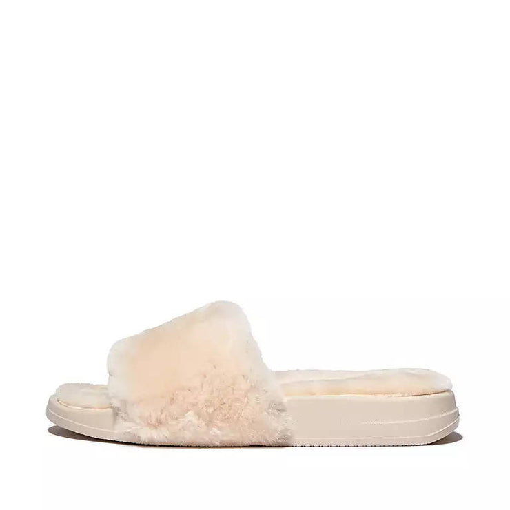 FitFlop Womens Iqushion Shearling Slides Ivory