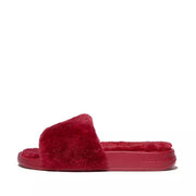 FitFlop Womens Iqushion Shearling Slides Rich Red