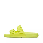 FitFlop Womens Iqushion Two-Bar Buckle Slides Electric Yellow