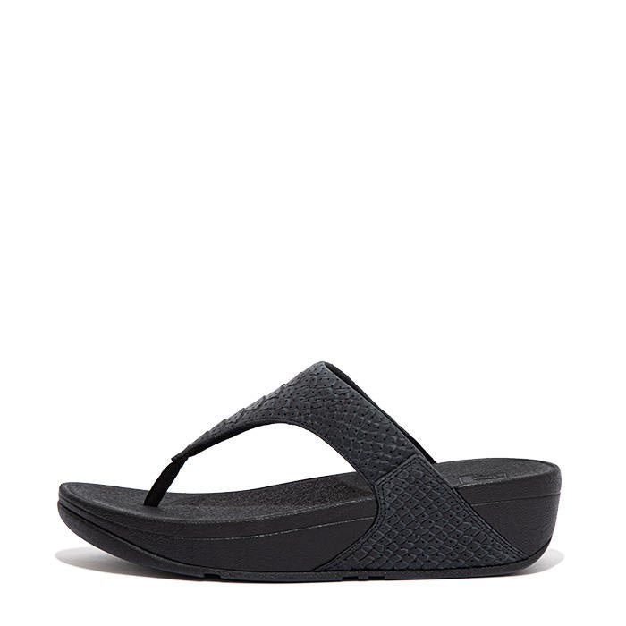 FitFlop Womens LuLu Perf Croc Embossed Leather Toe-Post Sandal All Black