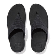 FitFlop Womens LuLu Perf Croc Embossed Leather Toe-Post Sandal All Black