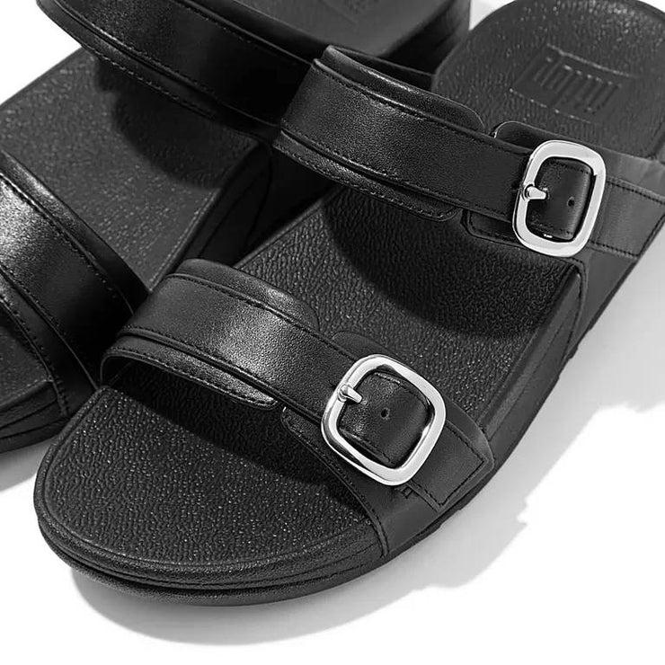 FitFlop Womens Lulu Adjustable Leather Slides All Black – Island