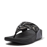 FitFlop Womens Lulu Crystal Feather Wide Fit Toe-Post Sandals Black