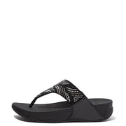 FitFlop Womens Lulu Crystal Feather Wide Fit Toe-Post Sandals Black