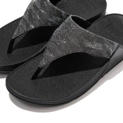 FitFlop Womens Lulu Glitz Toe Post Sandals All Black
