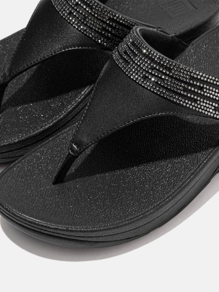 FitFlop Womens Lulu Lasercrystal Leather Toe-Post Sandals All Black