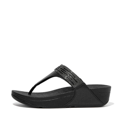 FitFlop Womens Lulu Lasercrystal Leather Toe-Post Sandals All Black