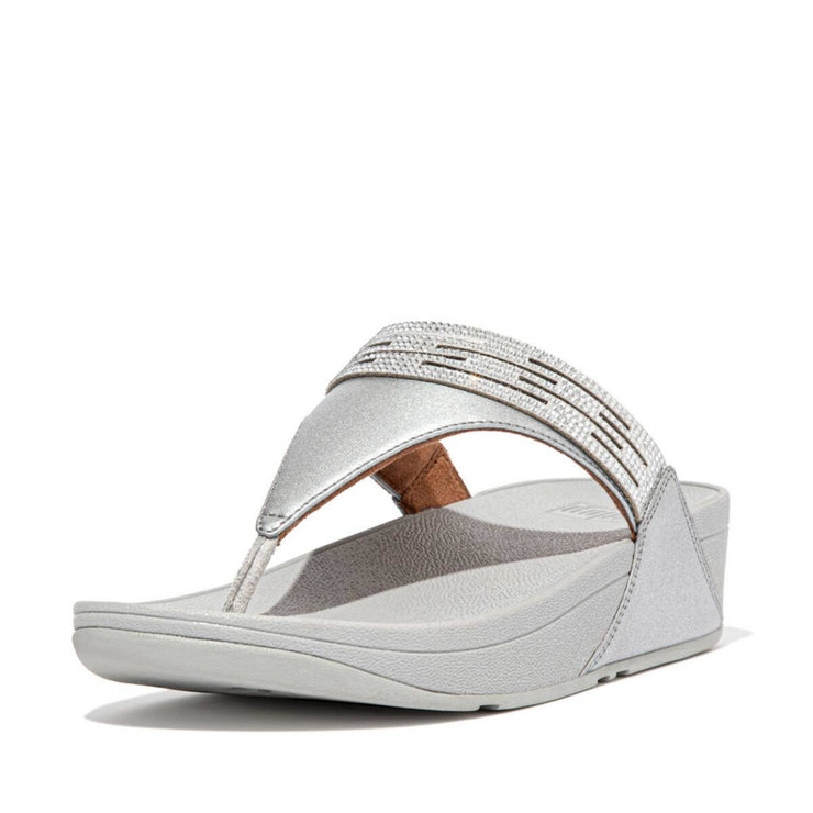 FitFlop Womens Lulu Lasercrystal Leather Toe-Post Sandals Silver
