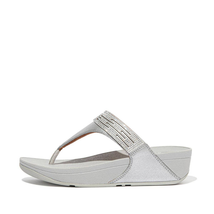 FitFlop Womens Lulu Lasercrystal Leather Toe-Post Sandals Silver