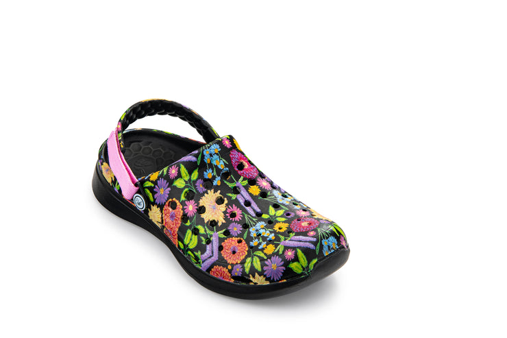 Joybees Womens Modern Clog Graphic Black Painted Floral