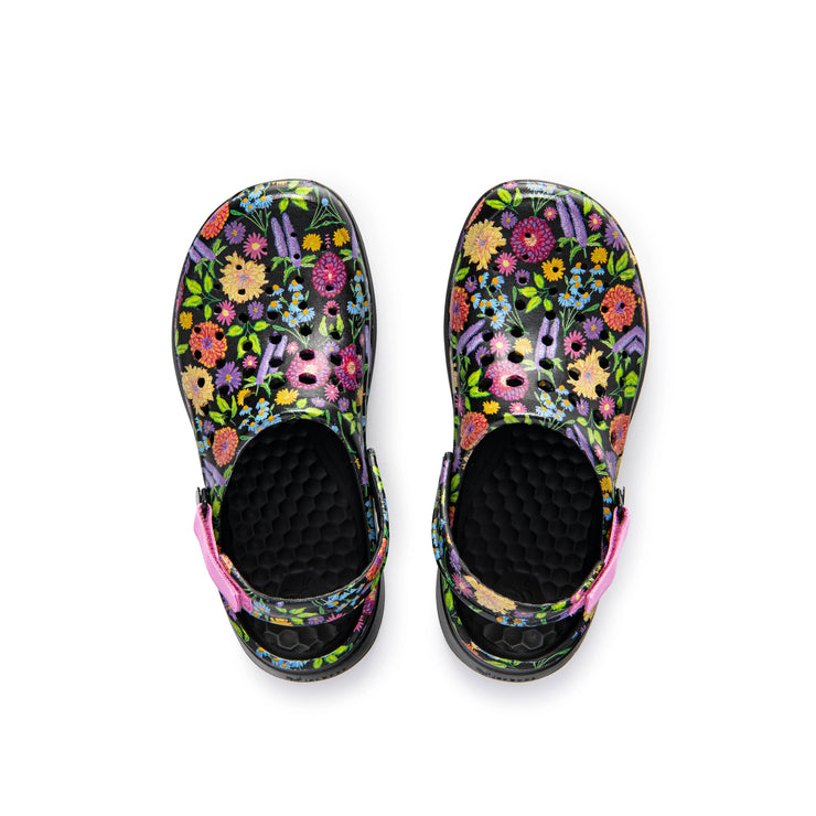 Joybees Womens Modern Clog Graphic Black Painted Floral