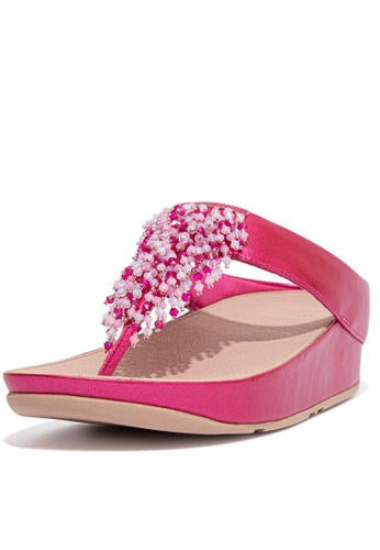 FitFlop Womens Rumba Beaded Toe-Post Sandals Fuchsia Rose