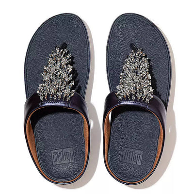 FitFlop Womens Rumba Beaded Toe-Post Sandals Midnight Navy