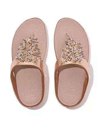 FitFlop Womens Rumba Beaded Toe-Post Sandals Rose Gold