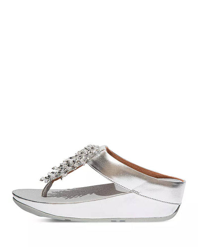 FitFlop Womens Rumba Beaded Toe-Post Sandals Silver