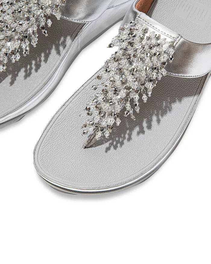 FitFlop Womens Rumba Beaded Toe-Post Sandals Silver