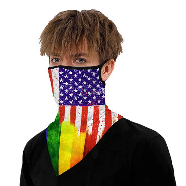 Unisex Face Scarf Bandana with Ear Loops American Flag Rainbow