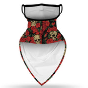 Unisex Face Scarf Bandana with Ear Loops Skulls and Roses