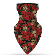 Unisex Face Scarf Bandana with Ear Loops Skulls and Roses