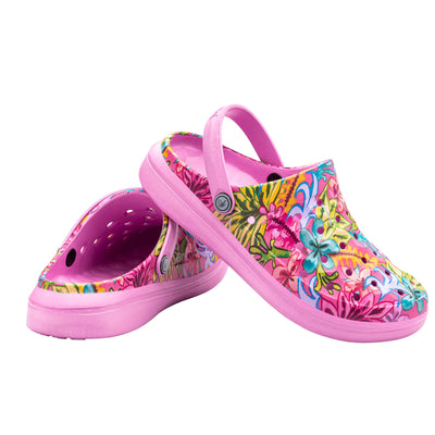 Joybees Womens Varsity Clog Graphics Psychedelic Tropical Orchid