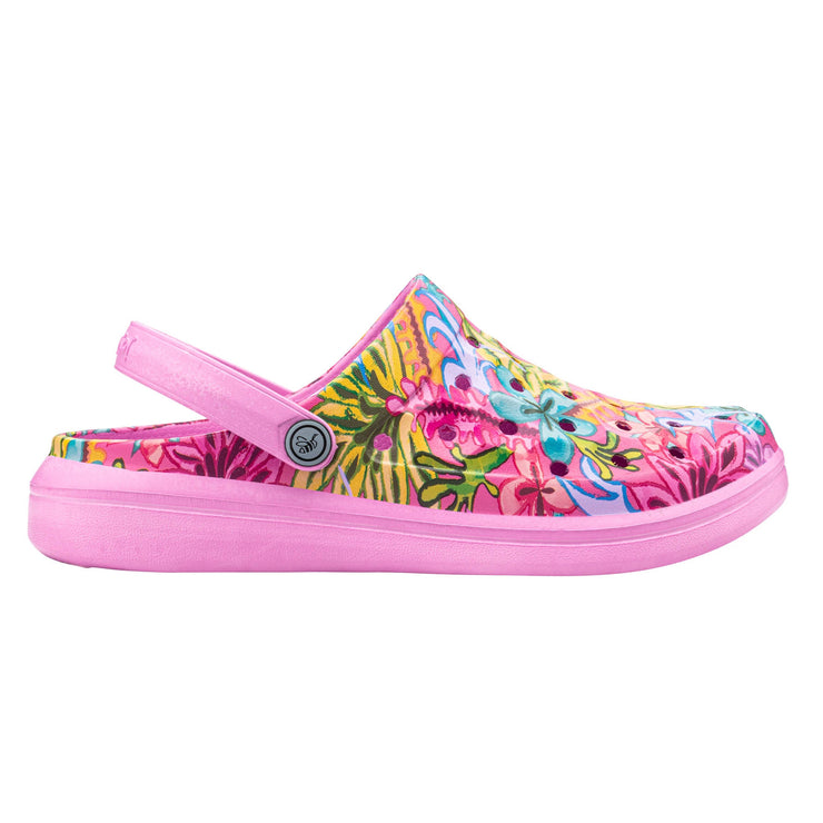 Joybees Womens Varsity Clog Graphic Psychedelic Tropical Orchid