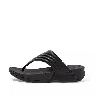 FitFlop Womens Walkstar Leather Toe-Post Sandals All Black