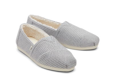Toms X West Elm Womens Alpargata Mid Grey Repreve Waffle Knit Faux Shearling