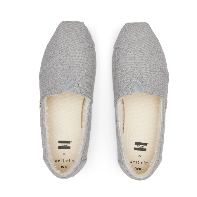 Toms X West Elm Womens Alpargata Mid Grey Repreve Waffle Knit Faux Shearling